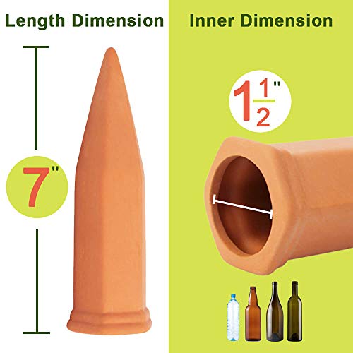 vensovo 2pcs Terracotta Watering Spikes - Automatic Self Watering Stakes, Plant Watering Devices for Wine Bottles Recycled Bottles, Clay Plant Garden Waterers for Vacations
