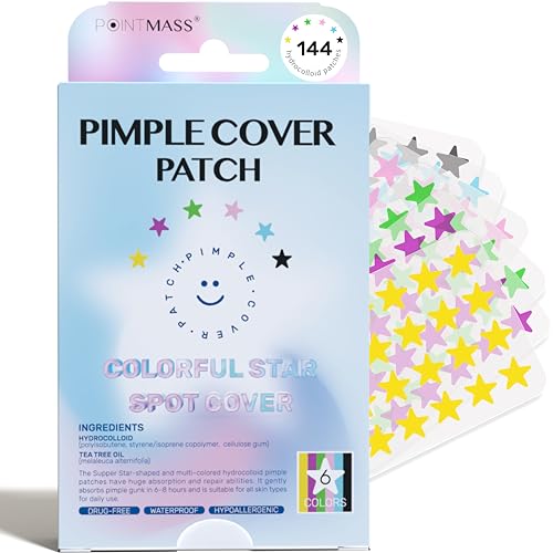 POINTMASS Star Pimple Patches: 6 Colors 312 Thickened Hydrocolloid Acne Patches Cute for Face and Skin Covering of Blemishes Zits etc. Acne Patches Contain Tea Tree Oil
