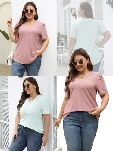 Plus Size Womens Tops Summer V Neck Short Sleeve Shirts Mint Green XL