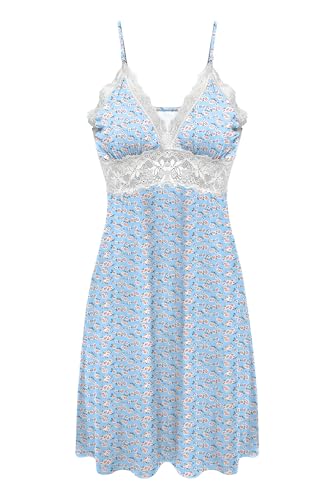 Ekouaer Sleepwear Womens Chemise Nightgown Full Slip Lace Lounge Dress, Rose Viole, Large