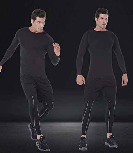 SILKWORLD Men's Thermal Long Sleeve Compression Running T-Shirts Cold Weather Workout Sports Baselayer Top,B3_3pack_Black+White+Navy Blue,Medium