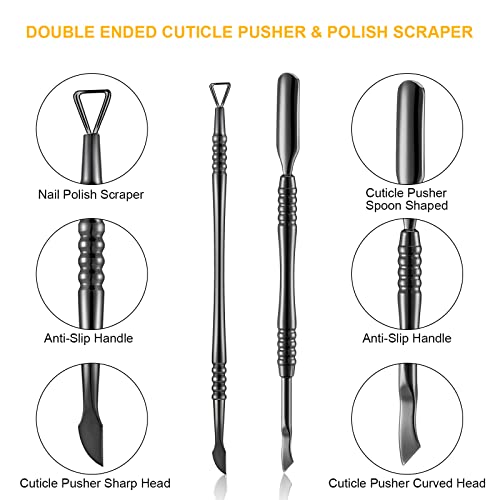 Mudder Acrylic Nail Clippers Kit False Nails Tips Cutter Professional Cuticle Trimmer Nipper Cutter Pusher Remover Stainless Steel Manicure Pedicure Art Tools Set Salon Home(Black)