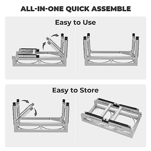 Veehoo Elevated Dog Bowls - Metal Stand with Slow Feeder & 2 Stainless Steel Food/Water Bowls, Non-Slip, Adjusts to 3.7"-12" for Large, Medium & Small Dogs, Grey
