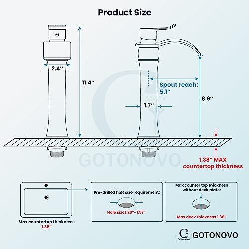 gotonovo Waterfall Vessel Sink Faucet for Sink 1 Hole,Single Handle Tall Bathroom Sink Faucet,Brass Waterfall Bathroom Faucet Arc Body Mixer Tap with Pop Up Drain and Supply Line,Brushed Nickel