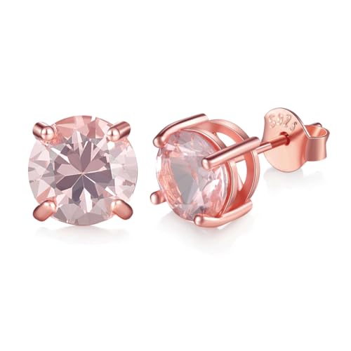JIANGXIN Round cut Morganite 925 Sterling Silver Rose Gold Plated Stud Earrings Fine Jewelry for Women 3mm