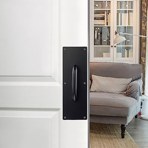 Sumnacon 2 Sets 12 Inch Stainess Steel Door Handles - Sturdy Door Pull Push Plates with Screws,Solid Pull Push Handles for Home Office Public, Black