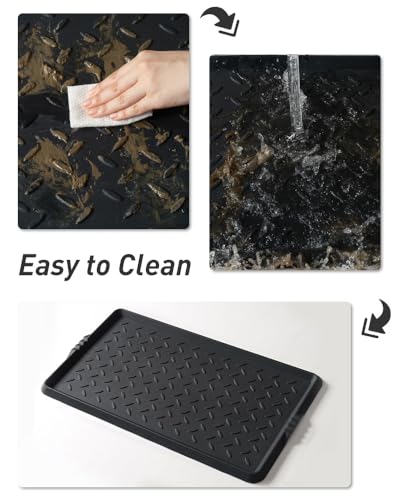 SUPENUIN Boot-Tray Heavy Duty Rubber Mat with Lip Waterproof Shoe Mat Tray for Entryway Indoor Outdoor Multi Use Catch All Trays Entryway Mat Shoe Cleaning Mat Entryway Shoe Storage 16x27.5 Inches
