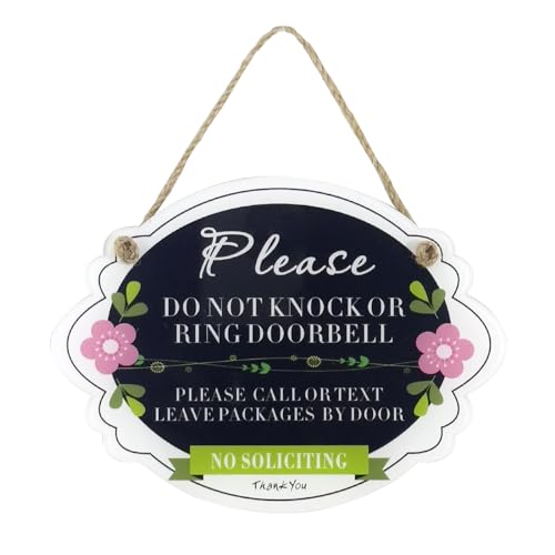 No Soliciting Sign for House Do Not Knock or Ring Doorbell Sign,Baby Sleeping Do Not Disturb Sign (Acrylic Material 4.5x6in)