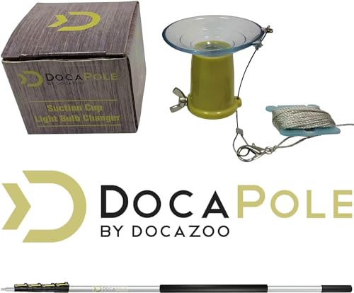 DOCAZOO, Light Bulb Changer for High Ceilings & Recessed Lights w/ 5-12 Foot Telescopic Extension Pole & Suction Cup Style - Ceiling Lightbulb Removal Tool - Perfect Accessory for Any Lighting Job