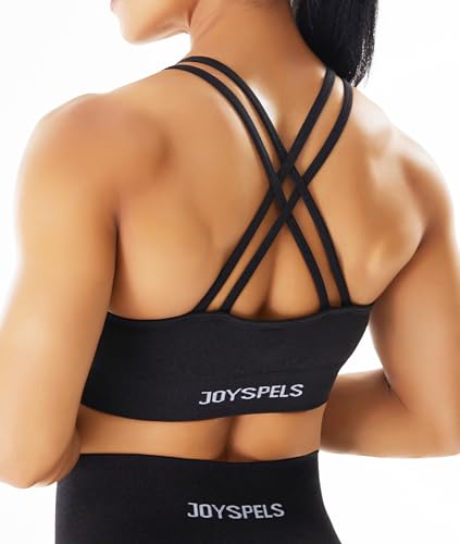 JOYSPELS Sports Bras for Women Seamless Strap Adjustable Medium Support Open Back Workout Tops