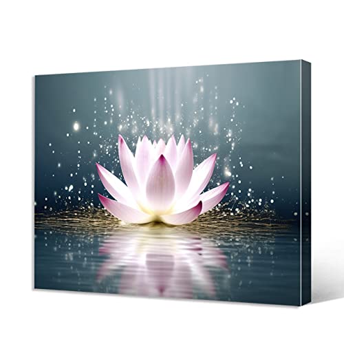 DOARTDO Lotus Flower Canvas Print Zen Wall Art Spa Pictures Decor Floral Blooming Painting Yoga room Bathroom Bedroom Decor Frame (Lotus Flower, 12x18inch (30x45cm))