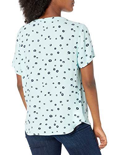 Amazon Essentials Women's Relaxed-Fit Short-Sleeve Woven Blouse, Aqua Blue Poppy, X-Small