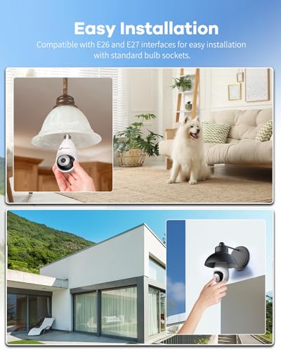 TKENPRO 2.4GHz&5GHz Light Bulb Security Camera, Dual Band IP65 Waterproof Security Camera Wireless Outdoor with 2k HD Color Night Vision 360° Motion Detection Light Socket Camera for E26/E27 Socket