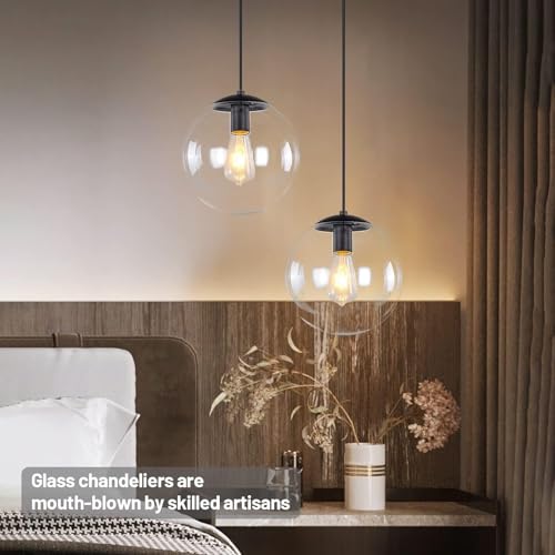 KoKo&Yukina 6-inch Mini Modern Globe Pendant Light Clear Glass with Black Finish Contemporary Mid Century Adjustable Hanging Light Fixture for Living Room Bedroom Kitchen