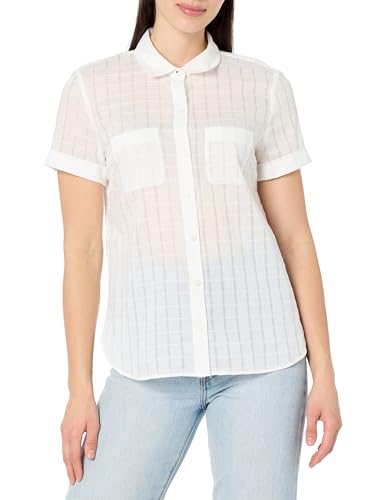 Nautica Women's Button Front Short Sleeve Camp Shirt, Bright White, X-Small