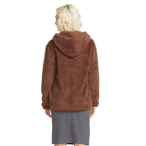 Volcom Women's Lived in Lounge Phuz Up Sherpa Zip Fleece Jacket, Chocolate