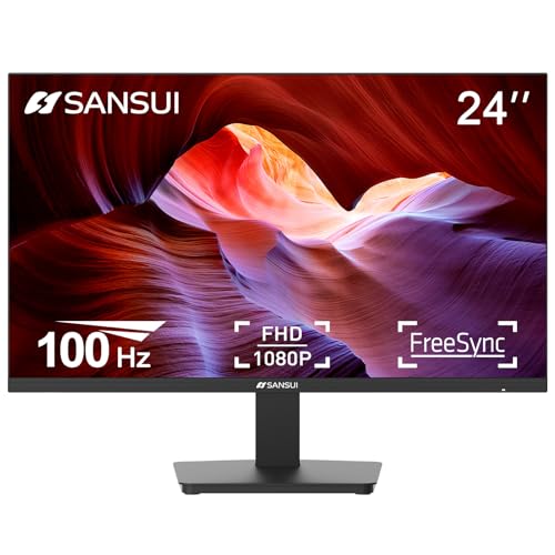 SANSUI Monitor 24 inch 100Hz PC Monitor, VESA, HDMI VGA Ports, FHD Computer Monitor Ultra-Slim Ergonomic Tilt Eye Care for Home Office (ES-24F2, HDMI Cable Included)