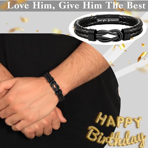 Btysun 70th Birthday Gifts for Men, 70th Birthday Gifts Leather Bracelet for Men Forever Linked Together Mens Bracelets Stainless Steel Dad Happy Birthday Gift for Grandpa