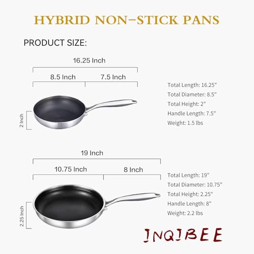 Inqibee 8.5 Inch Hybrid Tri-Ply Stainless Steel Sauté Pan,Non-Stick Frying Pan,Skillet,Induction Cooking Pan,Heavy Duty and Oven Safe,Riveted Handle.