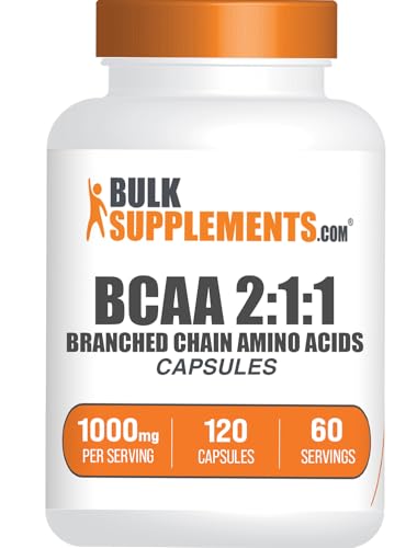 BulkSupplements.com BCAA 2:1:1 Capsules - Branched Chain Amino Acids, BCAA Supplements, BCAA Capsules - BCAA 1000mg, BCAA Pills - Gluten Free - 2 Capsules for Serving, 120 Capsules