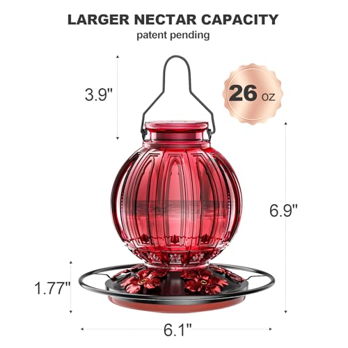 2 Pack Glass Hummingbird Feeder for Outdoors Hanging, Bird Nectar Feeder with Perch & 5 Flower Feeding Ports, 26 Oz Leak Proof for Outside Garden Decor Backyard, Gifts for Women Mom, Green Blue