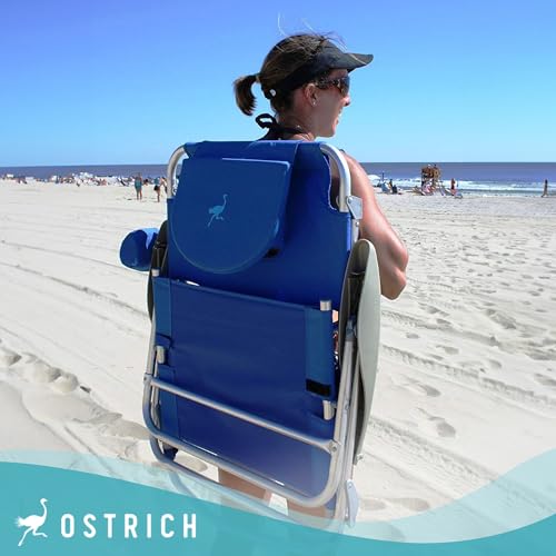 Ostrich Deluxe On Your Back Backpack Beach Chair with Face Hole - Portable Lounge Chair - Heavy Duty Tanning Chair - Face Down Reading (White)