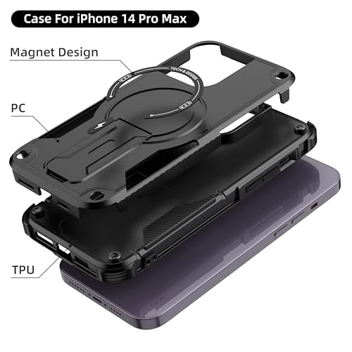 AFARER iPhone 14 Pro Max Case with Kickstand[Compatible with MagSafe][4FT Military-Grade Protection][Dual Laye Drop Proof ] phone Case Stand for iPhone 14 Pro Max -Black