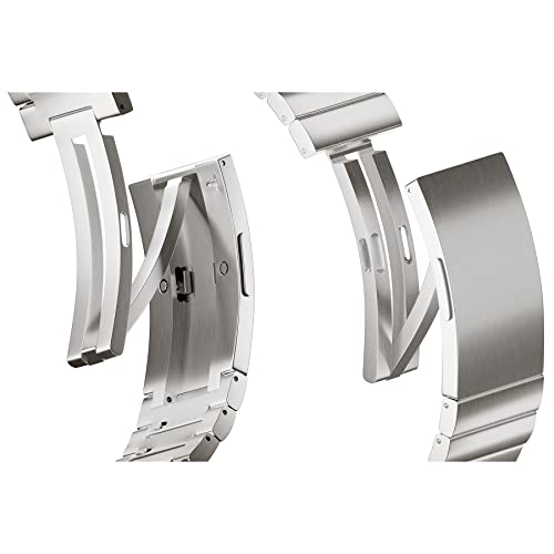 LDFAS Compatible for Apple Watch Ultra 2 Band 49mm,Series 10 46mm Titanium Metal Watch Strap with Hidden Curved Buckle Compatible for Apple Watch 9 45mm Band, Silver Gray