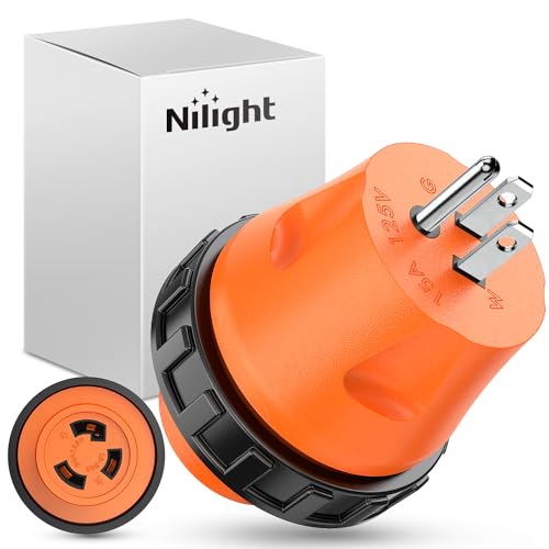 Nilight 15 Amp to 30 Amp RV Power Adapter 110 Volt Twist Locking Connector 5-15P to L5-30R 15A Male Plug to 30A Female Receptacle for RV Generator Camper Electrical Power Converter