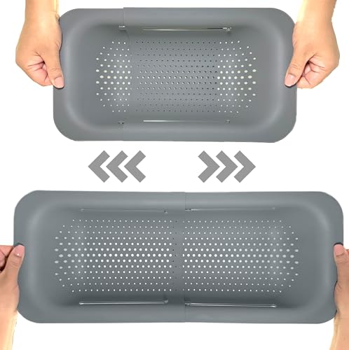 Over the Sink Colander Extendable Basket Strainer to Wash Fruits and Vegetables Food Strainer to Drain Pasta or Dish rack to Dishes-Kitchen Essentials strainers and colanders