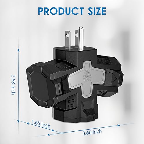 K KASONIC - Electrical Multi-Outlet, 3-Way Indoor Outdoor Adapter with Protective Cover, ETL Listed Heavy-Duty Grounded Power Tap, 2 Pack 1875W/15Amps Plug Splitter for Home, Office, Outdoor, Black