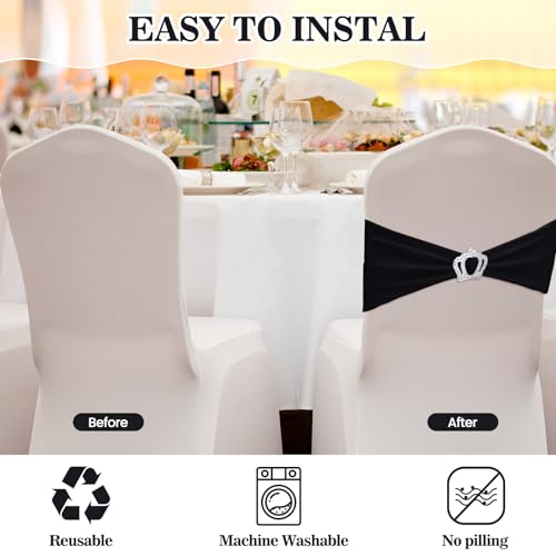 100 Pcs Spandex Chair Sashes with Crown Buckle Slider Stretch Chair Bands Cover Ties for Wedding, Banquet, Gala, Corporate Event, Birthday Party, Baby Shower(Sage Green)