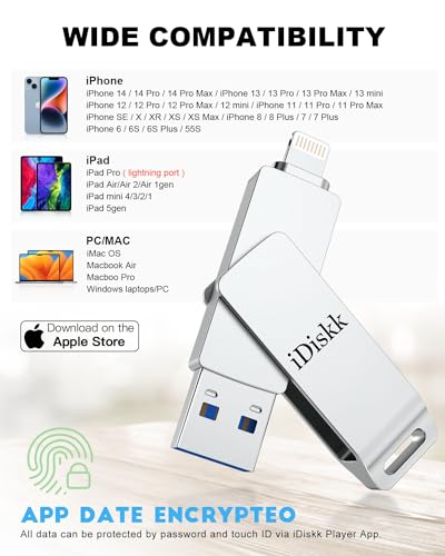 App*le Mfi Certified 128GB iDiskk Photo Storage Stick iPhone USB Storage Flash Drive for iPhone USB Storage Photo Saver Flashdrive for Mac,iPad,PC Thumb Drive for iPhone Photos Videos Auto Backup