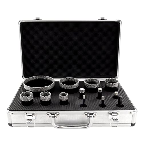 SHDIATOOL Diamond Drill Core Bits Set for Porcelain Hole Saw Cutter for Tile Marble Ceramic Granite Bricks Used for Angle Grinder Hand Drill Kit 5/8 inch-11 13pieces
