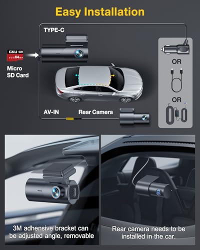 GKU Dash Cam Front and Rear Camera,4K+1080P Dual Dash Camera for Cars Built-in 5GHz WiFi GPS,with 64G SDcard,1.47" Display Dashcam, 24HParking Mode,App Control,Super Night Vision,WDR,Support Max 256GB
