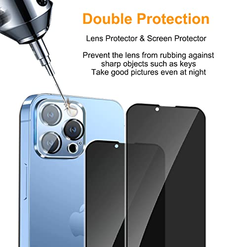 pehael [2+2 Pack iPhone 13 Pro Max Privacy Screen Protector with Camera Lens Protector Full Coverage Anti-Spy Tempered Glass Film 9H Hardness Upgrade Edge Protection Easy Installation Bubble Free