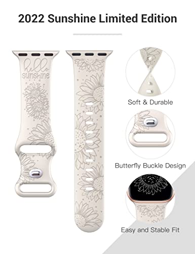 3 Packs Sunflower Engraved Bands Compatible with Apple Watch Bands 41mm 40mm 38mm Women Girls, Floral Lace Fancy Fashion Stretchy Sport Silicone Flower Straps for iWatch Series 9/SE/8/7/6/5/4/3/2/1