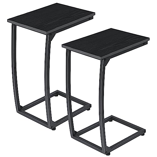 LAKEMID C Shaped End Table Set of 2, Side Table for Couch, Small Sofa Table with Metal Frame, Couch Table for Small Spaces, TV Tray Table for Living Room Bedroom (Black)