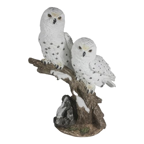 ICE ARMOR 2-PC Gift Set 12.25" H Snow Owl Couple on Tree Figurine Statue Ornament Home Room Office Decor Ideas for Housewarming, Holidays and Birthdays