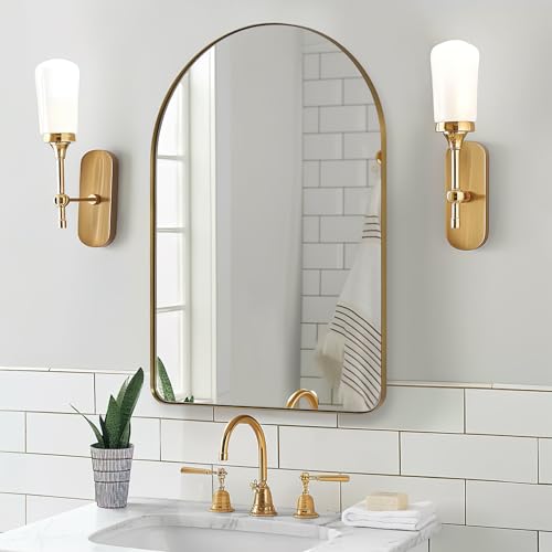ANDY STAR Arched Mirror, 20" x 30" Gold Bathroom Mirror in Stainless Steel Metal Frame, Arch Top Rounded Corner 1" Deep Set Design Wall Mount Hangs Vertical