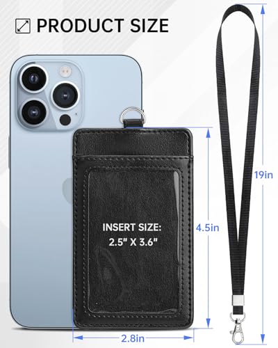 Teskyer Badge Holder with Lanyard, Leather ID Name Badge Card Holder with Lanyard for ID Badges, Vertical, Lychee Pattern Coffee