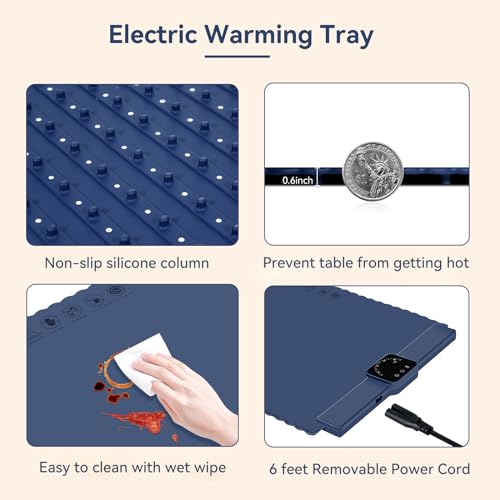 Electric Warming Tray for Food Warmer: Silicone Heating Mat with 5 Temperature Settings Auto Shut-Off, Portable Foldable Roll Up Heating Pad for Parties Gatherings, Home Everyday Use