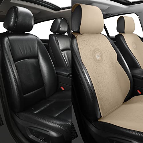 Tapha Luxury Suede Leather Universal Car Seat Cover with Headrest, Ultra-Thin and Breathable, Highlight Car Interior with Suede Leather, 2 PCS for Front Seats (Beige)