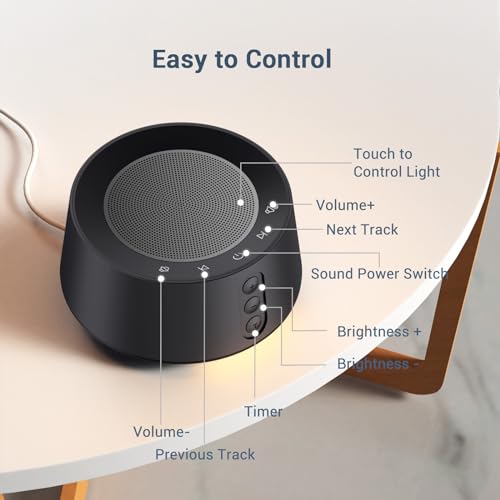BGOVERSS White Noise Sound Machine with 14 Soothing Sounds and 10 Levels Night Light for Sleeping, 5 Timers and Memory Feature Plug in Sound Machine for Nursery Baby Kids Adults,Black