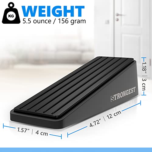 Strongest Door Stopper, Heavy Duty Door Stop Wedge Made of Premium Quality Zinc and Rubber Suits Any Door,Any Floor. Set of 2 and Additional Self Adhesive Wall Protectors (Black, 2 Pack)