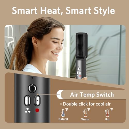 Jolitoi 6 in 1 Hair Dryer Brush, 110,000 RPM High-Speed Negative Ionic Blow Dryer Brush with Automatic Curling Iron for Drying Volumizing Straightening, Detachable Multi-Styler for All Hair Types