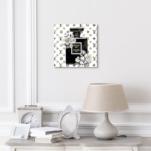 summer melody Elegant Floral Perfume Bottle Wall Art Rose Bouquet Painting on Modern Fashion Canvas Artwork for Girls' Makeup Room Bedroom