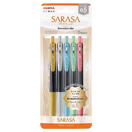 Zebra Gel Ballpoint Pen Sarasa Clip 0.5mm Deco Shine 5 Colors Set N JJ15-5C-SH-N