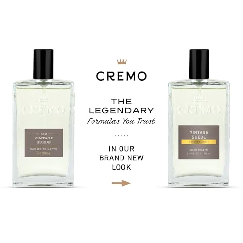 Cremo Cologne for Men - Vintage Suede Mens Cologne Spray- A Combination of White Moss, Rich Amber, and Smooth Suede, Fragrances For Men, 3.4 Fl Oz