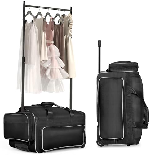 DWVO Dance Bag with Garment Rack, 23" Rolling Dance Garment Bags for Dancers, Duffle Bag with Rack and Wheels for Dance Competition, Travel, Modern, Lightweight, Collapsible